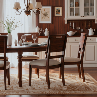 Sunvega Brown Finish Tray Back Upholstered Seat Side Dining Chairs Set of Two