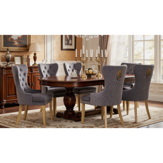 Sunvega Gold Velvet Upholstered Dining Chair with Lion Head Accent and Quilted Back