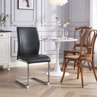 Sunvega PU Dining Chairs with Arched Metal Silver Legs and Crazy Horse Texture in Dark Gray