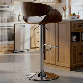 Sunvega Adjustable Swivel Bar Stool with White Vegan Faux Leather Upholstery