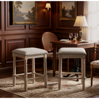 Sunvega Rustic Chic Tan Upholstered Counter Height Stool Set of 2