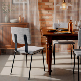 Sunvega Modern Minimalist Upholstered Dining Side Chair with Slim Lines and Grey Fabric