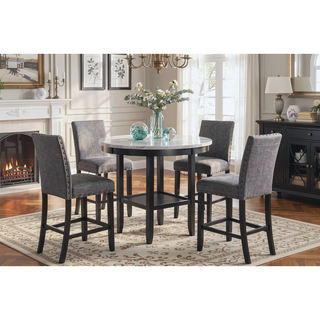 Sunvega Light Gray Transitional Bar Table with Marble Top and Storage Shelf
