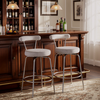 Sunvega Rhonda Chrome and Light Grey Fabric Swivel Counter Stool Set of 2