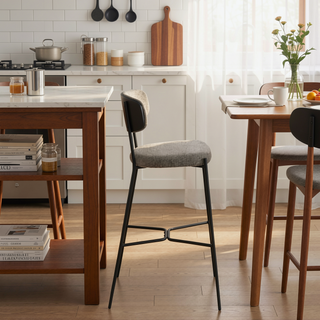 Sunvega Light Brown Pub Height Bar Stools Set of 2 with Curved Backrests