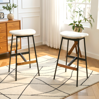 Sunvega Modern Set of 2 Upholstered Bar Stools for Kitchen Island and Counter Height