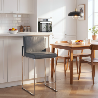 Sunvega Contemporary High Back Counter Stool Set of 3 with Faux Leather Upholstery