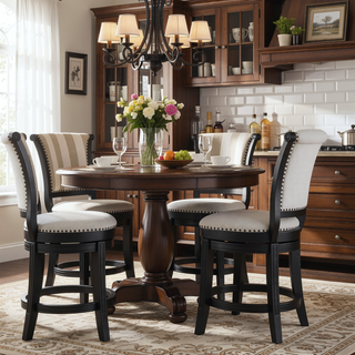 Sunvega Contemporary Black Frame Fabric Upholstery Swivel Pub Stools with Footrest