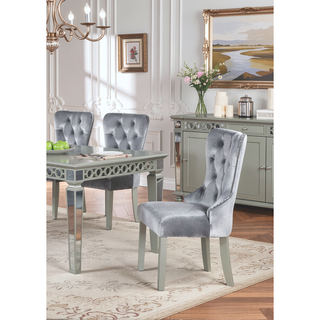 Sunvega Glam Style Wingback Dining Chairs with Upholstered Seat and Crystal-like Acrylic Buttons