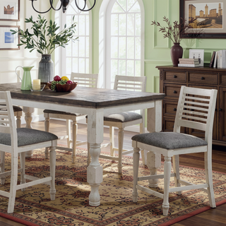 Sunvega Rustic Style Antique White and Gray Ladder Back Dining Chairs with Cushions