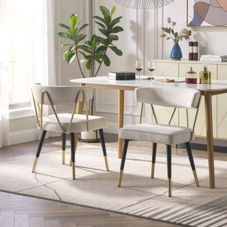 Sunvega Stylish Velvet Dining Chairs with Gold Trim and Padded Seat Set of 2