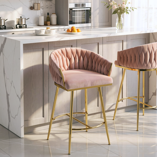 Sunvega Lambswool Fabric Counter Height Bar Stools Set of 2 with Wave Back
