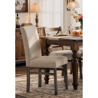 Sunvega Linen Blend Upholstered Side Chair Set of 2 with Oak Finish for Dining Room