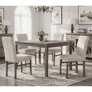 Sunvega Linen Blend Upholstered Side Chair Set of 2 with Oak Finish for Dining Room