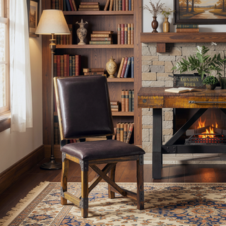 Sunvega Solid Wood Dining Chair with Faux Leather Upholstery and Crossed Beamed Support