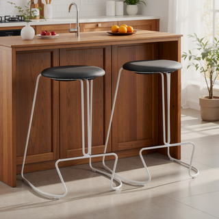 Sunvega Modern Faux Leather Counter Stool with Metal Base and Footrest Set of 2