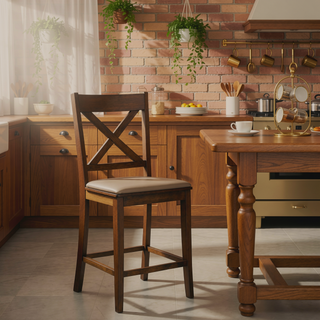 Sunvega Farmhouse Style X-Back Rubberwood Counter Stools Set of 2