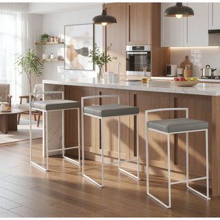 Sunvega Contemporary Stackable Counter Stool with Grey Faux Leather Cushion