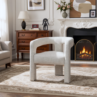 Sunvega Beige Boucle Side Chair Set of 2 with Comfortable Upholstery and Contemporary Design
