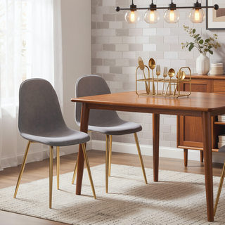 Sunvega Contemporary Gold Steel and Light Grey Fabric Pebble Chairs Set of 2