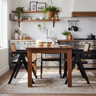 Sunvega Modern Natural Cane Armchair with Square Backrest for Dining Room