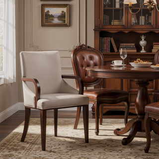 Sunvega Modern Dining Armchair with Faux Leather Upholstery and Solid Beech Wood Frame