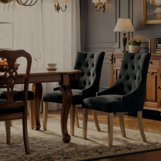 Sunvega Button Tufted Solid Wood Wingback Chairs with Gold Nail Heads Set of 2