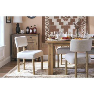 Sunvega Light Natural Oak Finish Upholstered Chair Set with Rounded Corners