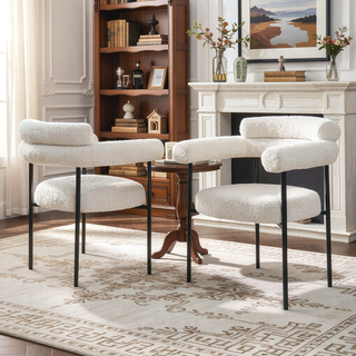 Sunvega Modern Boucle Fabric Upholstered Dining Chair Set with Black Metal Legs