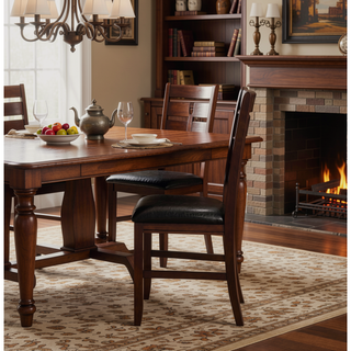 Sunvega Black PU Leather Upholstered Dining Chairs with Cherry Finish Wooden Frame