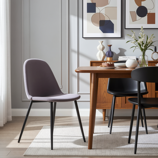 Sunvega Pebble Contemporary Chairs with Grey Velvet Upholstery and Black Steel Frame - Set of 2