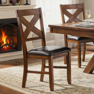 Sunvega Espresso PU Cushion Armless Side Chair with X-Shape Wooden Backrest
