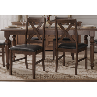 Sunvega Set of 2 Brown Solid Wood Upholstered Dining Chairs with Cross-Back Design