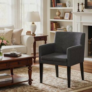 Sunvega Yorkshire Grey Upholstered Dining Arm Chair with Cushioned Arms for Dining Areas