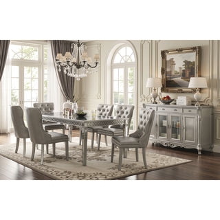 Sunvega Champagne PU Leather Wingback Side Chair with Nailhead Trim and Cushion