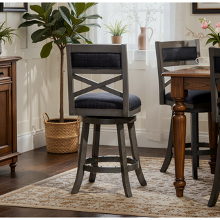 Sunvega 30 Inch Bar Height Swivel Stool with X Back Design and Charcoal Fabric Seat