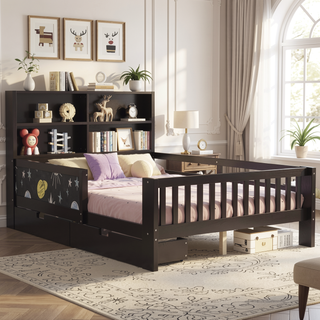 Sunvega Twin Solid Wood Platform Bed with Chalkboard Headboard and Storage Drawers