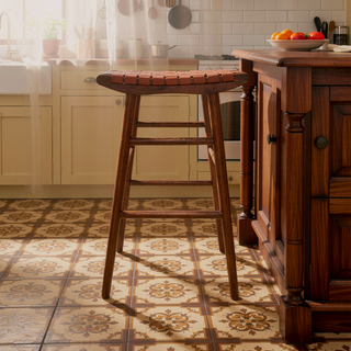 Sunvega 30 Inch Genuine Leather Tan Bar Stool With Solid Wood Construction