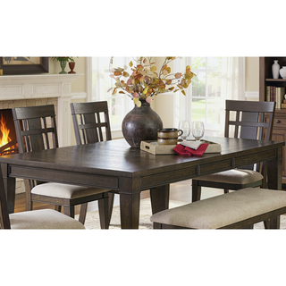 Sunvega Dark Brown Finish Wooden Dining Bench with Beige Fabric Upholstered Seat