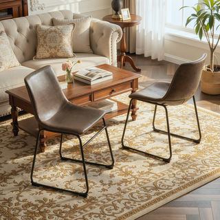 Sunvega Hand Crafted Vintage PU Leather Dining Chairs with Iron Frame, Set of 2