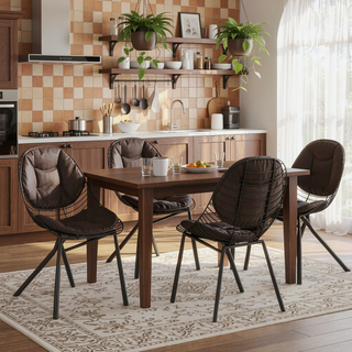 Sunvega Wired Contemporary Black Metal Frame Chair with Stylish Fabric Cushions Set of 2
