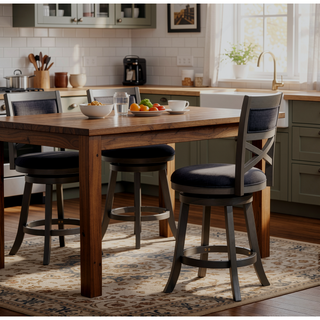Sunvega 30 Inch Bar Height Swivel Stool with X Back Design and Charcoal Fabric Seat