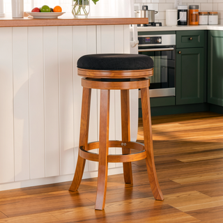 Sunvega 30 Inch Bar Stool with Beige Fabric Seat and Cherry Finish
