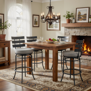 Sunvega Piren Swivel Bar or Counter Stool in Black with Gray Faux Leather