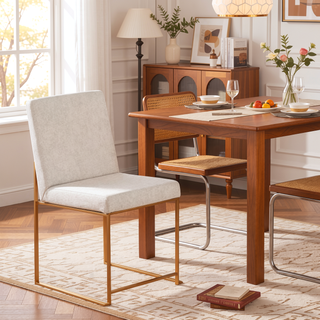 Sunvega Fuji High Back Dining Chair with Upholstered Seat and Gold Steel Frame