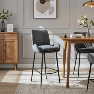 Sunvega Modern 30 Inch Bar Stool with Charcoal Fabric and Black Finish