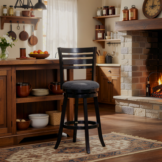 Sunvega Espresso Finish Bar Height Swivel Stool with Charcoal Fabric Seat