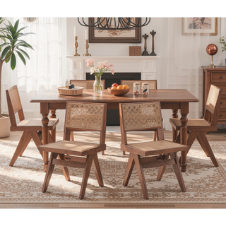 Sunvega Mid-Century Modern Rattan Bench with Natural Finish for Kitchen Dining