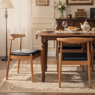 Sunvega Mid-Century Modern Dining Chairs Set of 2 with Solid Oak Frame and Handwoven Seat