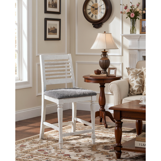 Sunvega Rustic Style Antique White and Gray Ladder Back Dining Chairs with Cushions